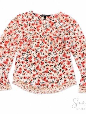 White House black market floral ruffle blouse SZ 0 long sleeve lined Top women’s